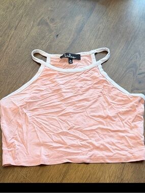 Lulu's Pink Cropped Tank Top with Cream Trim
